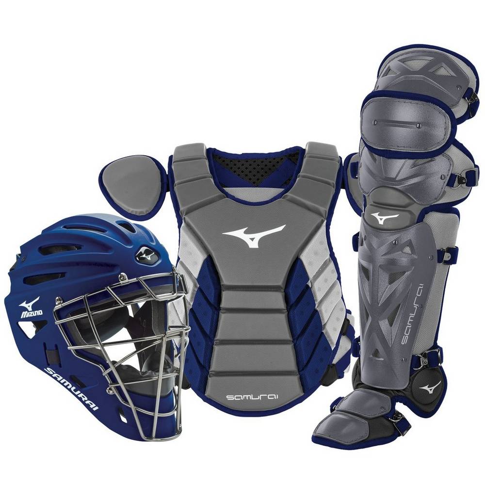 Mizuno Men's Samurai Adult 15" Baseball Boxed Catcher’s Gear Set Grey/Navy (380418-VIA)